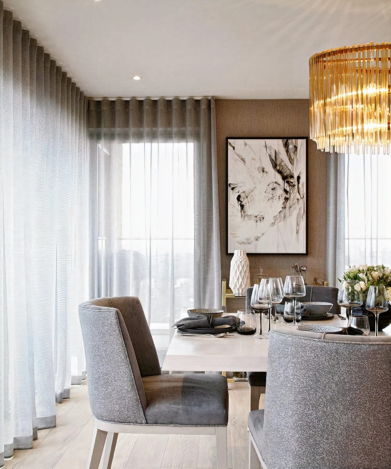 S fold ripple fold curtains in modern Singapore dining room