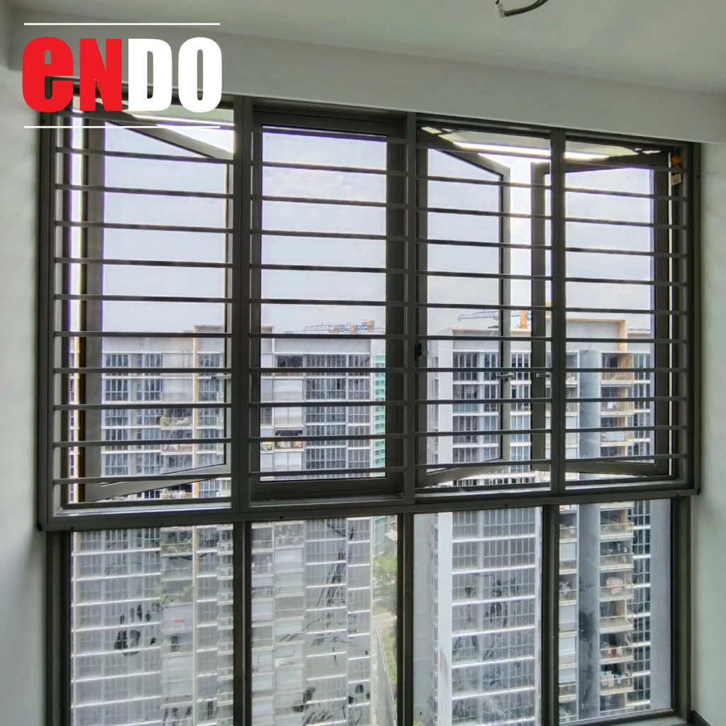 Powder Coat  RAL grey sliding aluminium grille in condo 