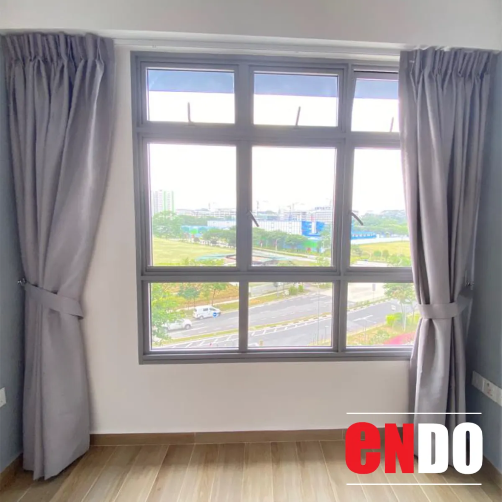 Grey Night Curtain install in HDB BTO Singapore