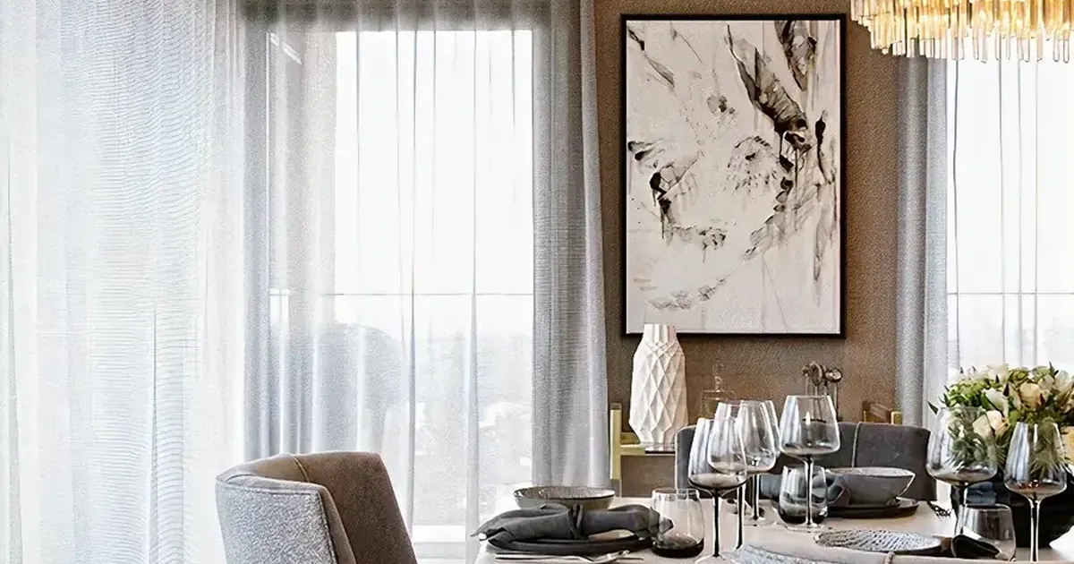 Day and night curtains in ripple fold style, Singapore dining room