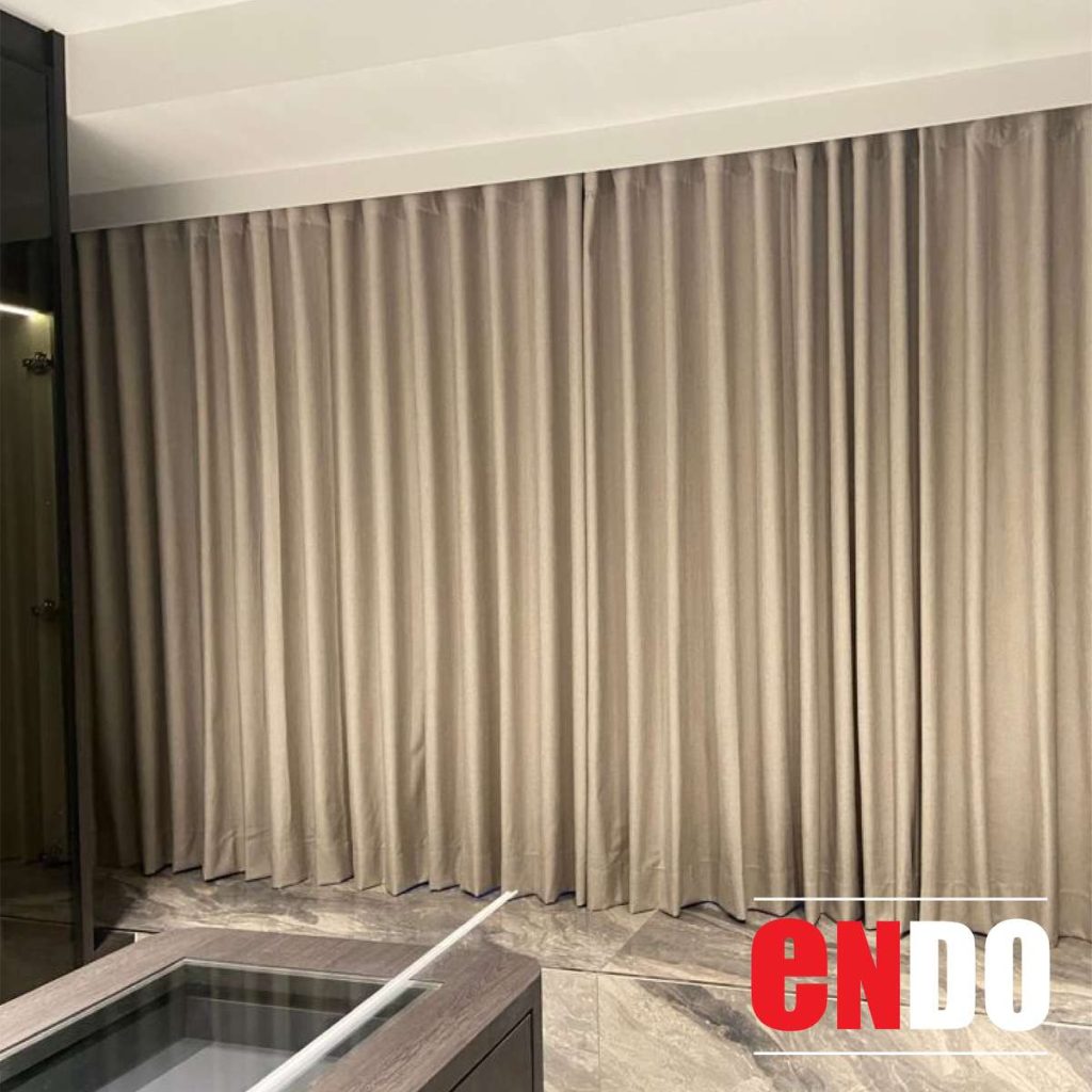 S Fold day and night curtain full-length taupe panel in Singapore home